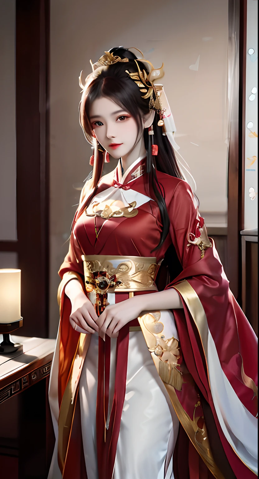 a close up of a woman wearing a red and gold dress, Palace , A girl in Hanfu, Gorgeous Role Play, Chinese costume, Chinese style, Inspired by Lan Ying, wearing gilded red robes, bian lian, Chinese traditional, Chinese dress, Hanfu, inspired by Ju Lian, a beautiful fantasy empress, Wearing ancient Chinese clothes, Anime girl cosplay