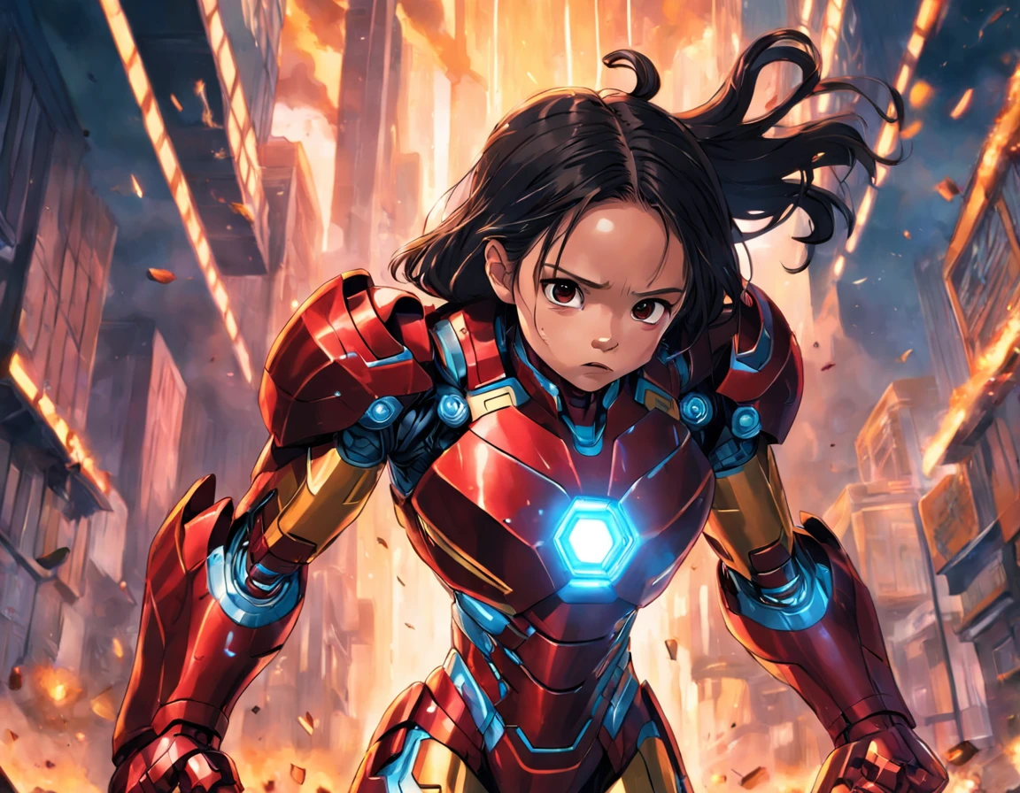 20 year old Jenna Ortega as Iron Man, aggressive, intense::80 futuristic::20