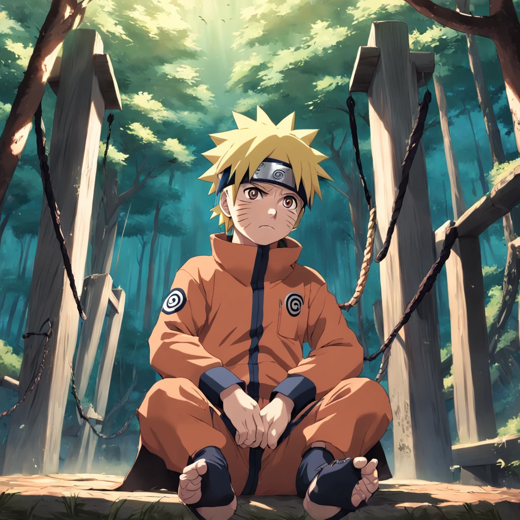 Naruto with 10 years sad on the swing
