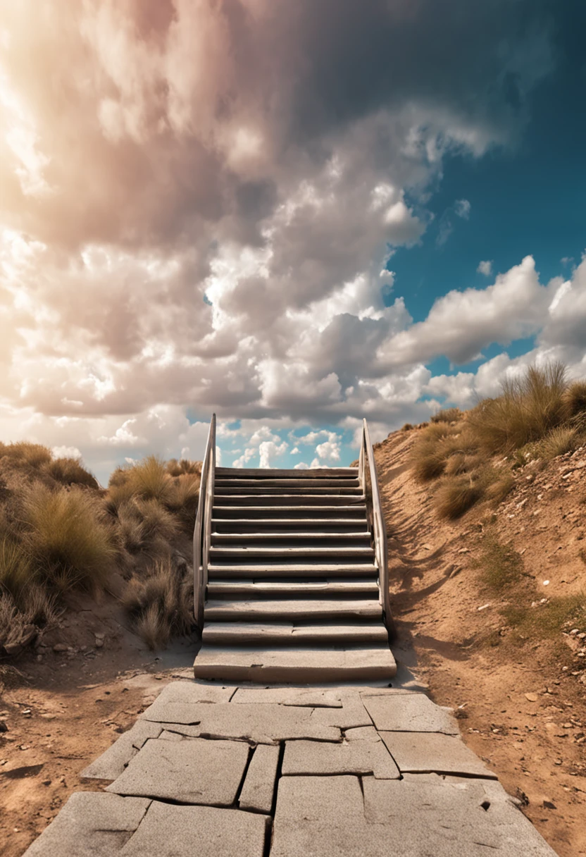 a white staircase leading to a bright sky with clouds, stairway to heaven, Leading to the sky, she is arriving heaven, heaven in the top, heaven background, heaven!!!!!!!!, she is approaching heaven, heavens gate, stairs from hell to heaven, in sky, descending from the heavens, transcendendo para um plano superior, heaven paradise, ascension