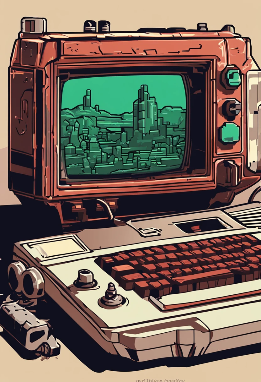 a fallout pip boy console for a videogame in pixel art style
