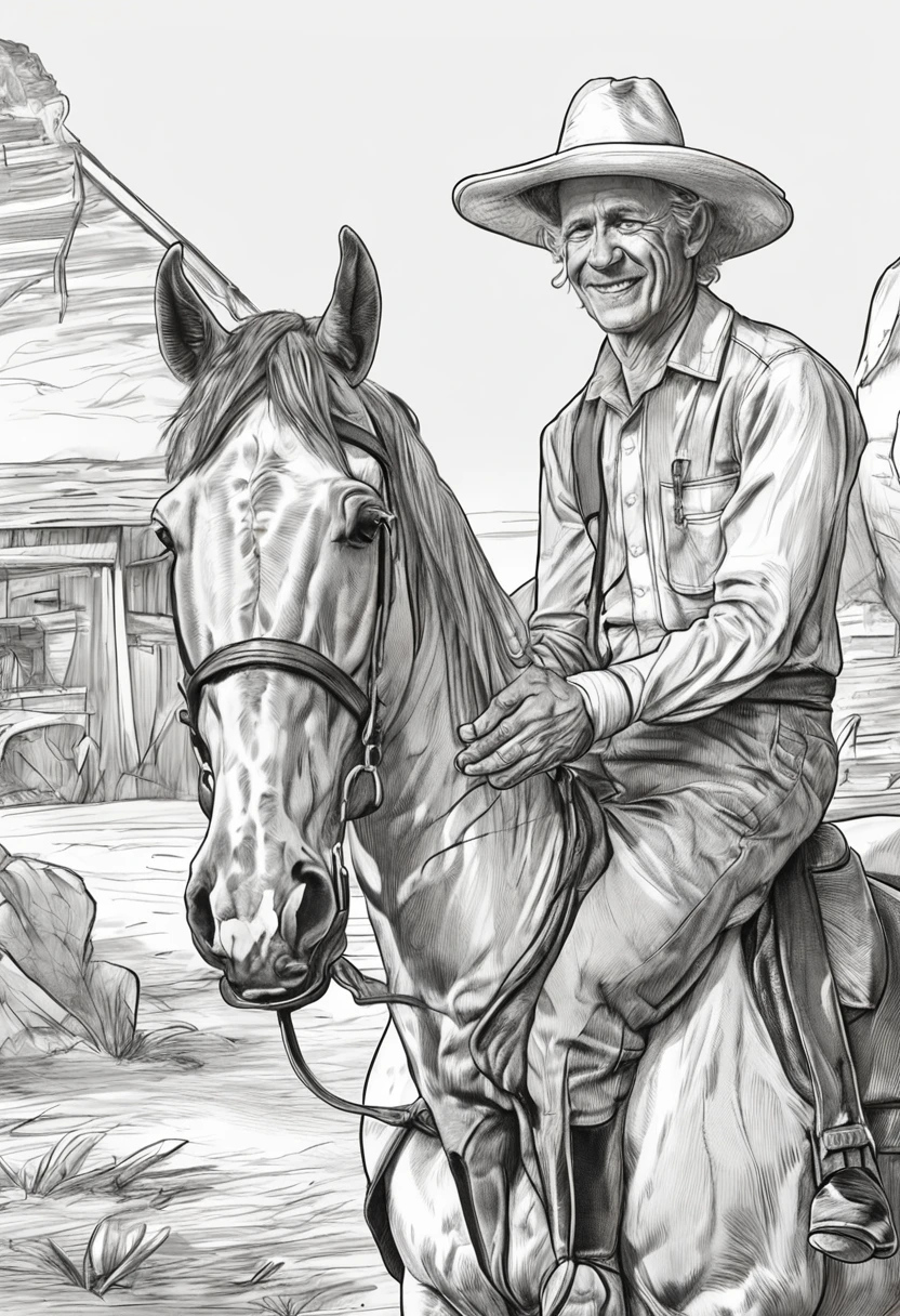 Caricature pencil man on horse, sorridente, wearing gaucho clothes, Sketch style