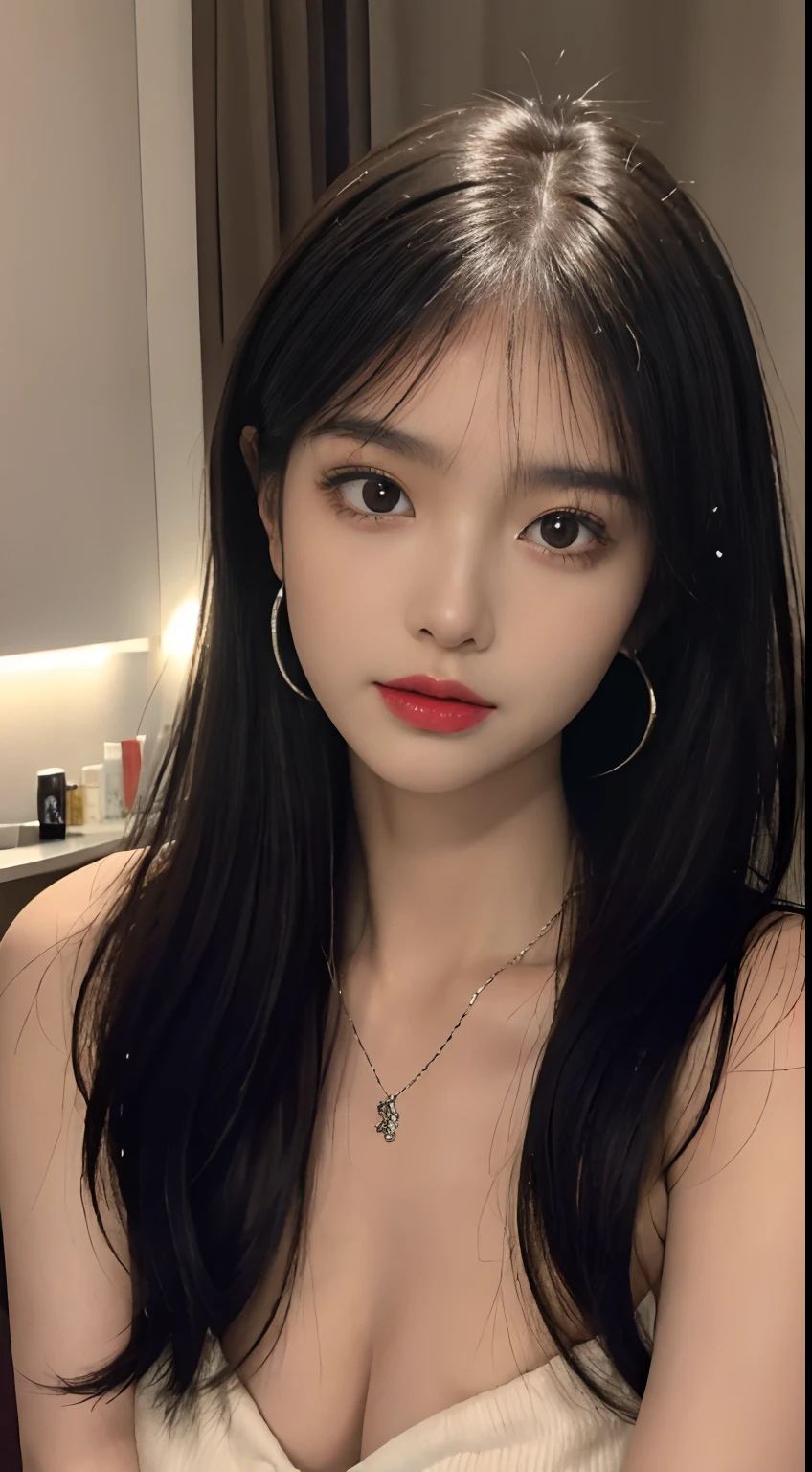(tmasterpiece)，Best quality at best，8K分辨率，3D，A beautiful girl，With a necklace，There is a beauty mole under the corner of the left eye ，perfect body figure，((Beautiful detailed face))，(full bodyesbian:1.2)，Black color hair（Untidy），Delicate makeup，Redlip，Oily lips，long eyelasher，With silver earrings，Big bright eyes，eye shadows，Lying silkworm，cinmatic lighting，cute female child，Works of masters，high detal，The picture is colorful，Light and shadow details，Extremely delicate beautiful girl，Supple and fair skin，Exquisite facial features，s the perfect face，Stunning beauty，extremy detailed，Realistic details，face to the viewer，, sharp fokus:1.2, 1girll, porn, nude, naked, sexy, porn, nude, naked, sexy, porn, nude, naked, sexy