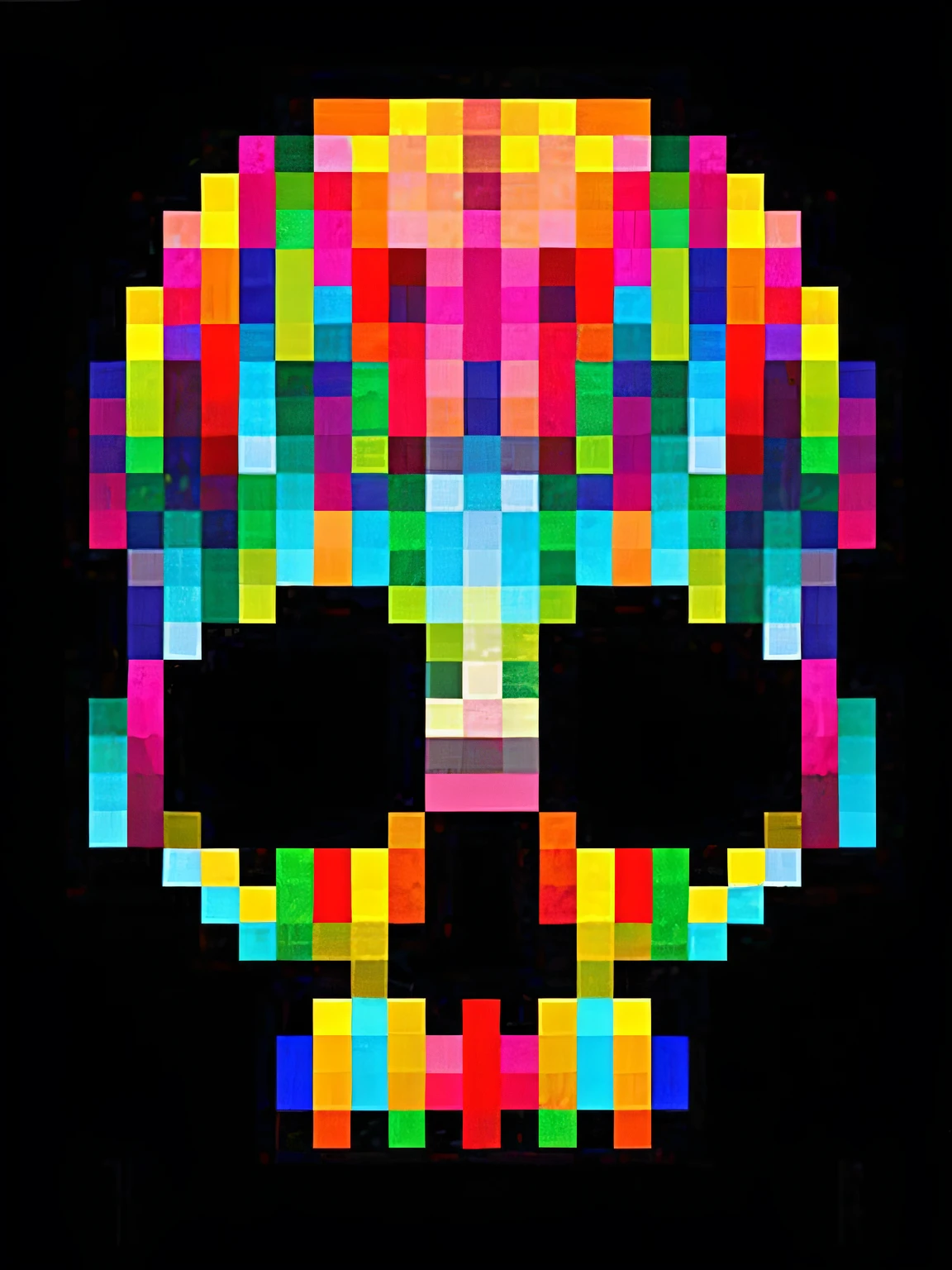 a pixel skull with colorful squares on a black background, colorful pixel art, pixelated art, pixel-art, pixelate, pixel artwork, pixelated, digital pixel art, pixel art, pixel art, 8-bit pixel art, 8 - bit pixel art, calavera, pixilated, 8 - bit, 8-bit, 8 bit, 8bit