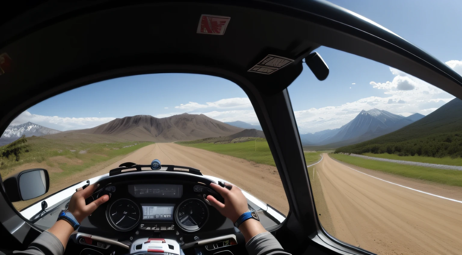 Rally driver's perspective、cockpit、Rearview mirror、mountainous setting、Dirt、Feeling of sprinting、Dead Heat