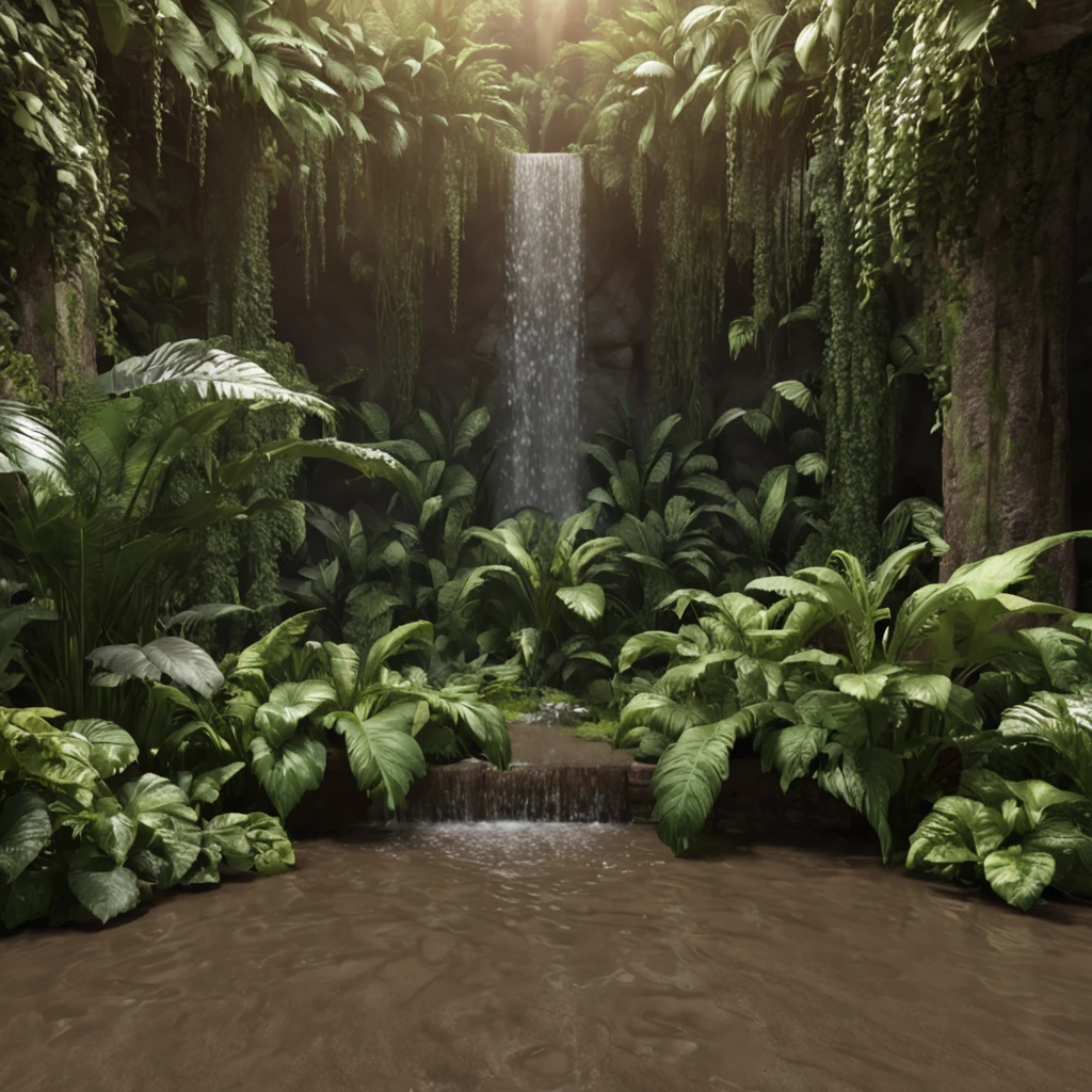 (Professional 3D rendering:1.3) de (Realistic:1.3) foto de arte mais bonita do mundo,soft features, uma linda cachoeira, ((tempo nublado e uma linda cachoeira com um riacho, paisagem com muito verde, plantas e flores, fantastic location, majestoso ambiente calmo)), 8k unidade render, detalhe da agua, detalhe das folhas, detalhe das arvores, gota da chuva altamente detalhado, very dark lighting, sombreamento pesado, circunstanciado, (Vibrando, Fotografia realista, Realistic, Dramatic, Escuro, foco nítido, 8k), (intrincado:1.4), (altamente detalhado:1.4), Pintura digital, rendering by octane, art stations, conceito-arte, liso, foco nítido, illustration, germe da arte, (Loish:0.23), Wlop Ilya Kuvshinov, e greg rutkowski e alphonse mucha gracias, (global ilumination, studiolight, light volumetric), chuva forte, floating particles, patife, fantasia, ((Fundo escuro e antigo da cidade:1.3)),CGSesociedade,art stations