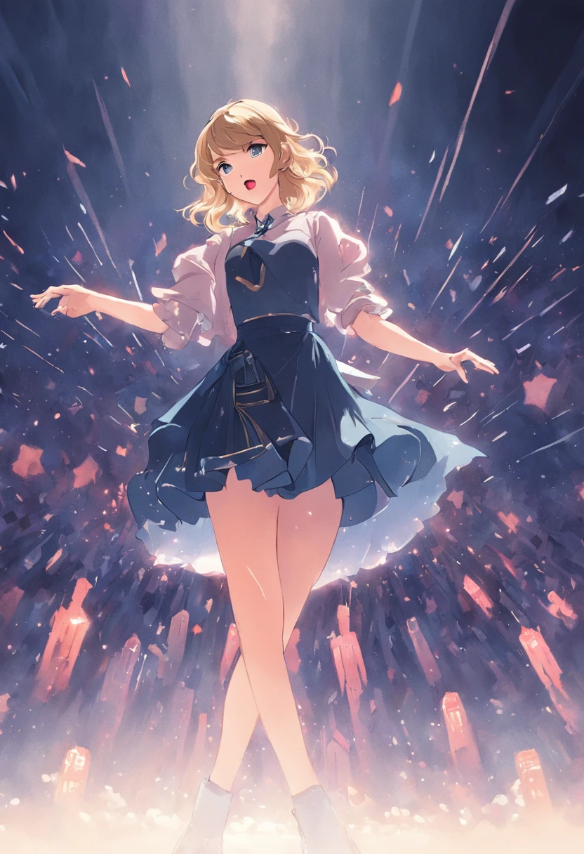 "Taylor Swift"of wonderful stage performances,shining lights,Dynamic dance,Singing with passion,Pop style music, Taylor Swift's unique image and charm,Charming voice,Exquisite makeup and costumes,Stunning stage set,Enthusiastic audience shouts,Charming。