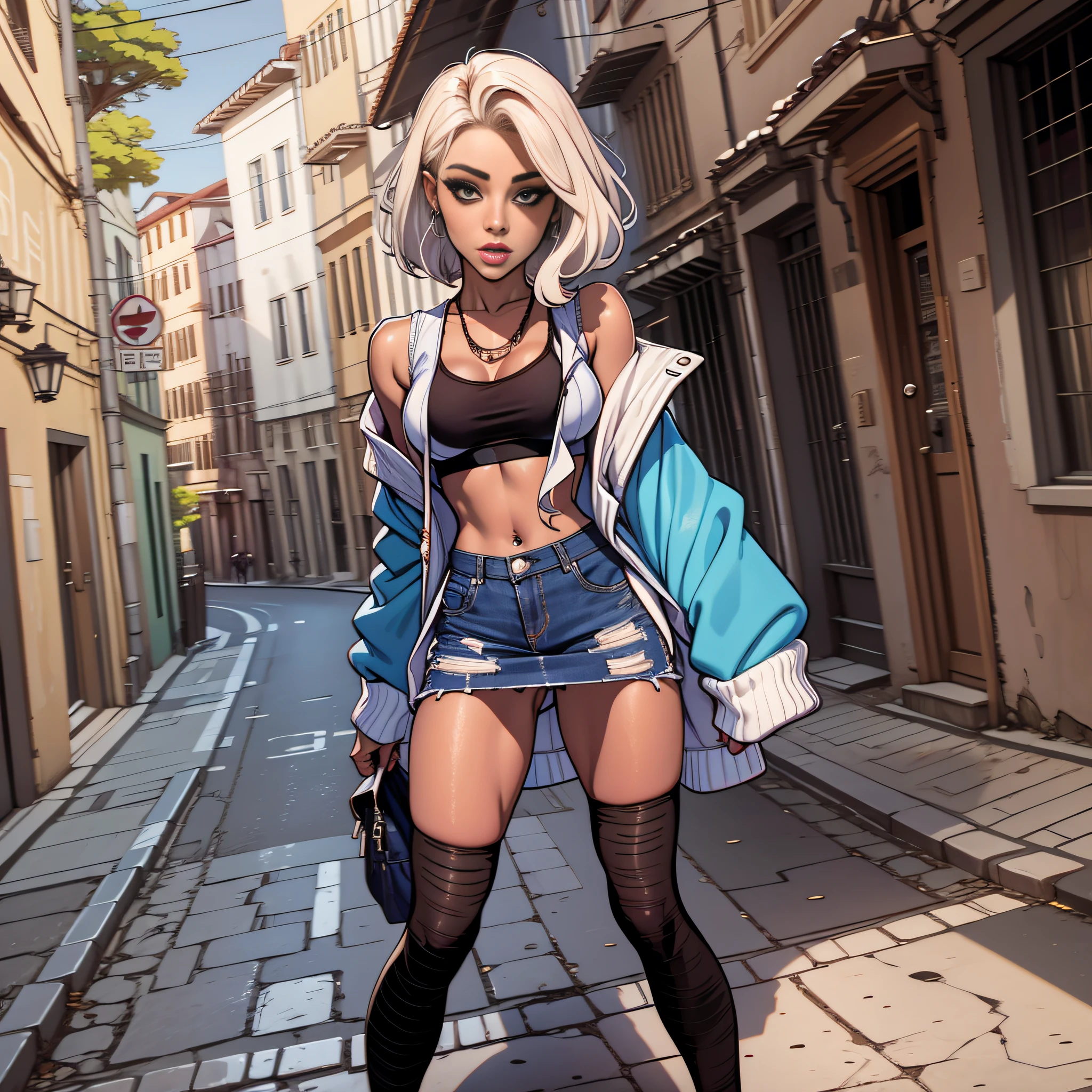alta qualidade, mulher, cabelo loiro, na cidade, dinamic poses, olhos azuis, roupas casuais