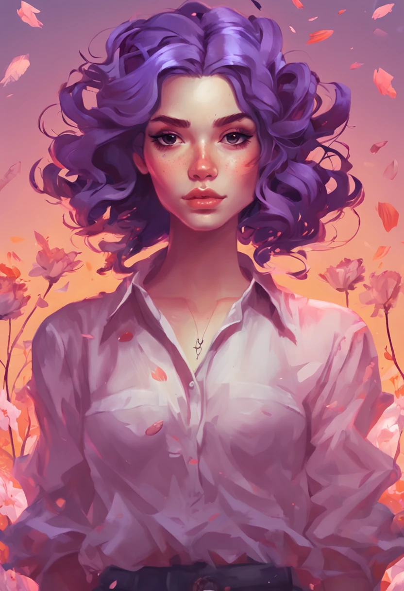 uma mulher jovem de cabelo roxo com uma flor em seu cabelo, inspirada em Lois van Baarle, trending on ArtStation, Lois van Baarle e Rossdraw, deslumbrante , RossDraw pastel vibrante, rossdraw desenho animado vibrante, Beautiful digital illustration, Bela arte UHD 4K, exquisite digital illustration, Lois Ross::style Arte Digital, digital illustation::n_style rosto deformado, feio, long neck, anatomia ruim, fotografia ::seed 052002