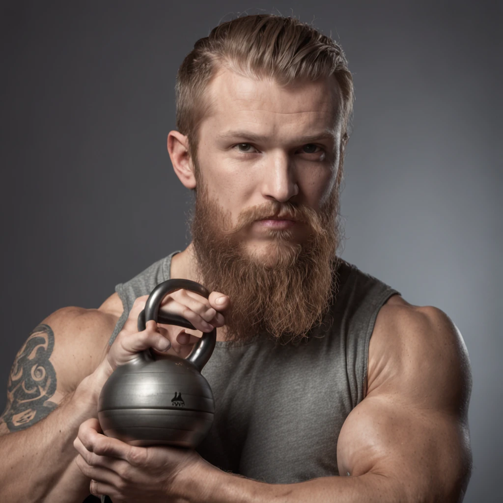a viking holding a kettlebell