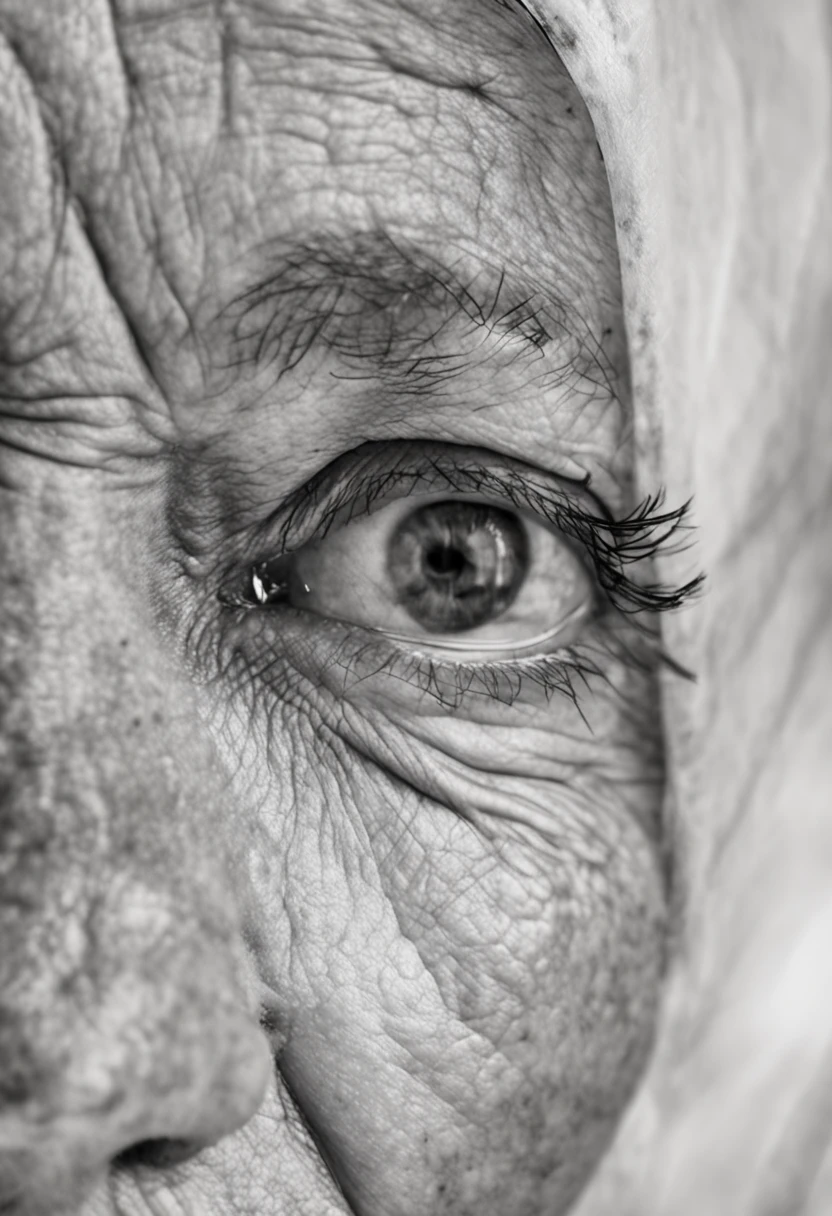 A imagem mostra o rosto enrugado de uma idosa, where sadness is visible in every line that traces its characteristics. Seus olhos, que uma vez irradiaram vida e vigor, agora refletem uma profunda melancolia. The eyelids are lowered, sombreando seus olhos cansados, que parecem carregar um fardo emocional.
As sobrancelhas, anteriormente expressivas, now they're slightly frowned., evidencing the burden of their concerns. The wrinkles around your eyes and mouth are testimonies of a life full of experiences, and the sadness she carries is a narrative etched into her expression.
His mouth is slightly curved downward, suggesting a deep sadness that cannot be hidden. The lips, before full of smiles and stories, now they are a representation of the journey that life has taken her.
A luz suave que incide sobre seu rosto enfatiza as texturas e contrastes, revealing the nuances of the emotion it carries. The background is kept in soft, neutral tones to highlight the elderly woman's face as the central focus of the image.
Her gray hair is a subtle reminder of the passing of time and the seasons she witnessed. The image captures a moment of introspection, where sadness is allowed to exist in its most raw and human form.