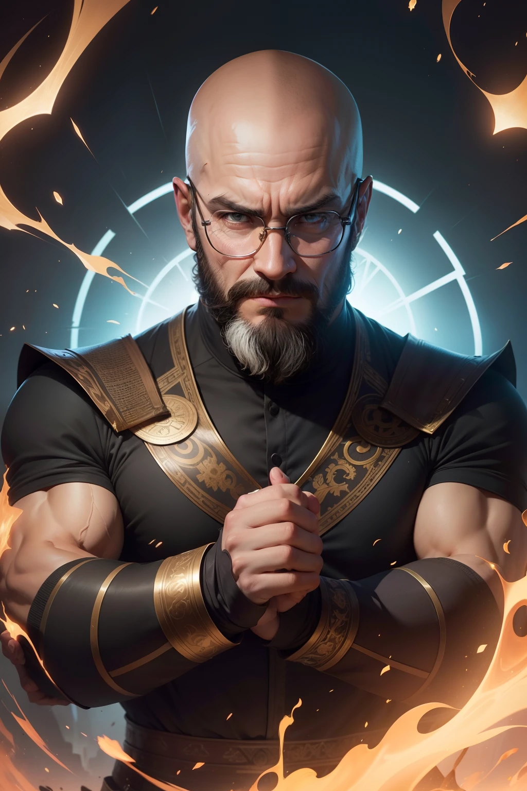 "Desenvolva o retrato do personagem central do meu livro, Starting with his striking physical characteristics: ele possui uma altura imponente de 1,80m and its head is adorned by a smooth and bald skin, which contrasts with the frame of his distinctive glasses. A well-groomed beard adds an aura of wisdom to your appearance, complementing its roughly 100kg weight with a solid and confident presence.

No entanto, The real highlight of this character is in his brilliant and insightful mind. Your intelligence is a sharp knife, able to unravel complex puzzles and decipher patterns in a matter of seconds. Their ability to analyze is a driving force, allowing it to solve seemingly insoluble problems. The acumen of this character makes him a keen observer and a born strategist, being able to anticipate movements and detect subtleties that would escape most.

Behind this façade of intellect, He is introspective and deliberate in his actions. The intelligence of this character is a gift and a responsibility: He feels the weight of his abilities and constantly seeks to apply them to improve the world around him. This character's past is marked by challenges that required creative solutions and innovative thinking, levando-o a valorizar cada conquista intelectual.

Nos relacionamentos, He combines his acumen with empathy, Using your intelligence to understand the motivations and emotions of others. His ability to connect deeply with people makes him a valued confidant and a trusted advisor. As the plot unfolds, The character's intelligence and acumen are tested by challenges that go beyond the intellect, forcing you to explore the complexities of your own humanity and to find answers in your heart and mind."

Feel free to use this prompt as a basis for developing your character. Remember to adjust and customize the information as needed to fit the vision that