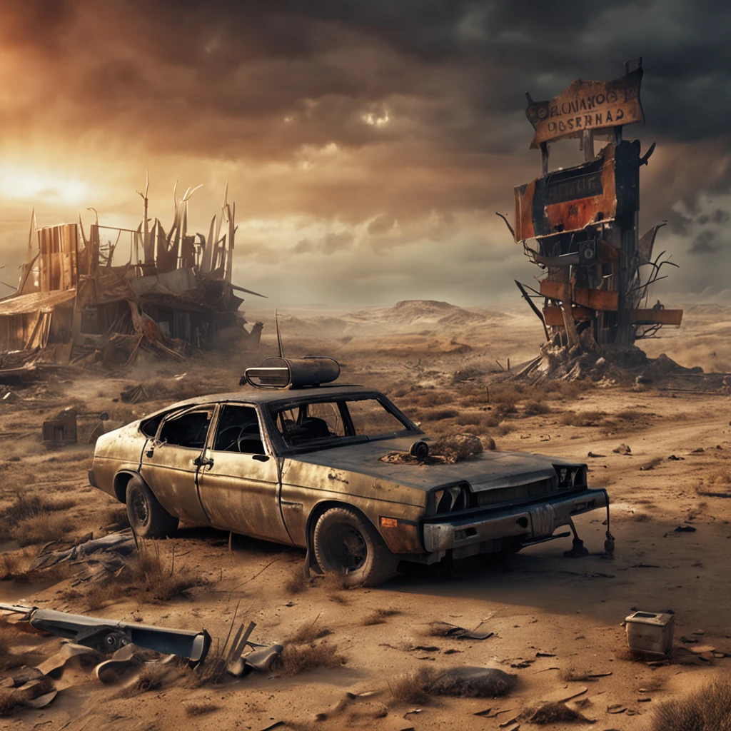 (((Post Apocalyptic Scenario, atmosfera desolada, dystopian landscape))) Mad Max