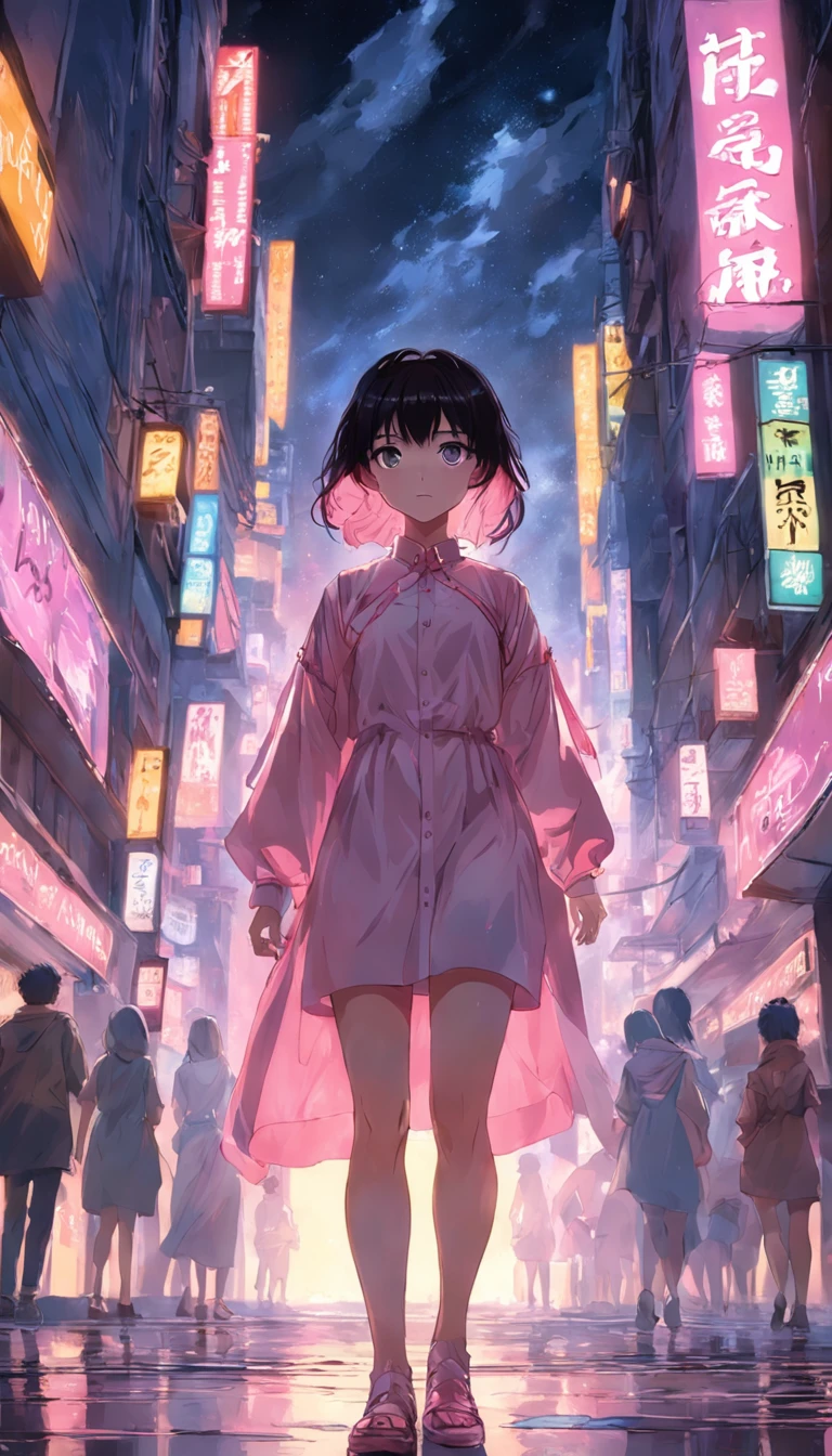 par,olhem um para o outro,Homens bonitos e mulheres bonitas,Meninas xale cabelo longo,vestido rosa,Cabelo preto curto para meninos,camisa preta,cena noturna,Homens e mulheres urbanos,optical,The atmosphere is exquisite,clear facial features,Detail optimization,Manual optimization
