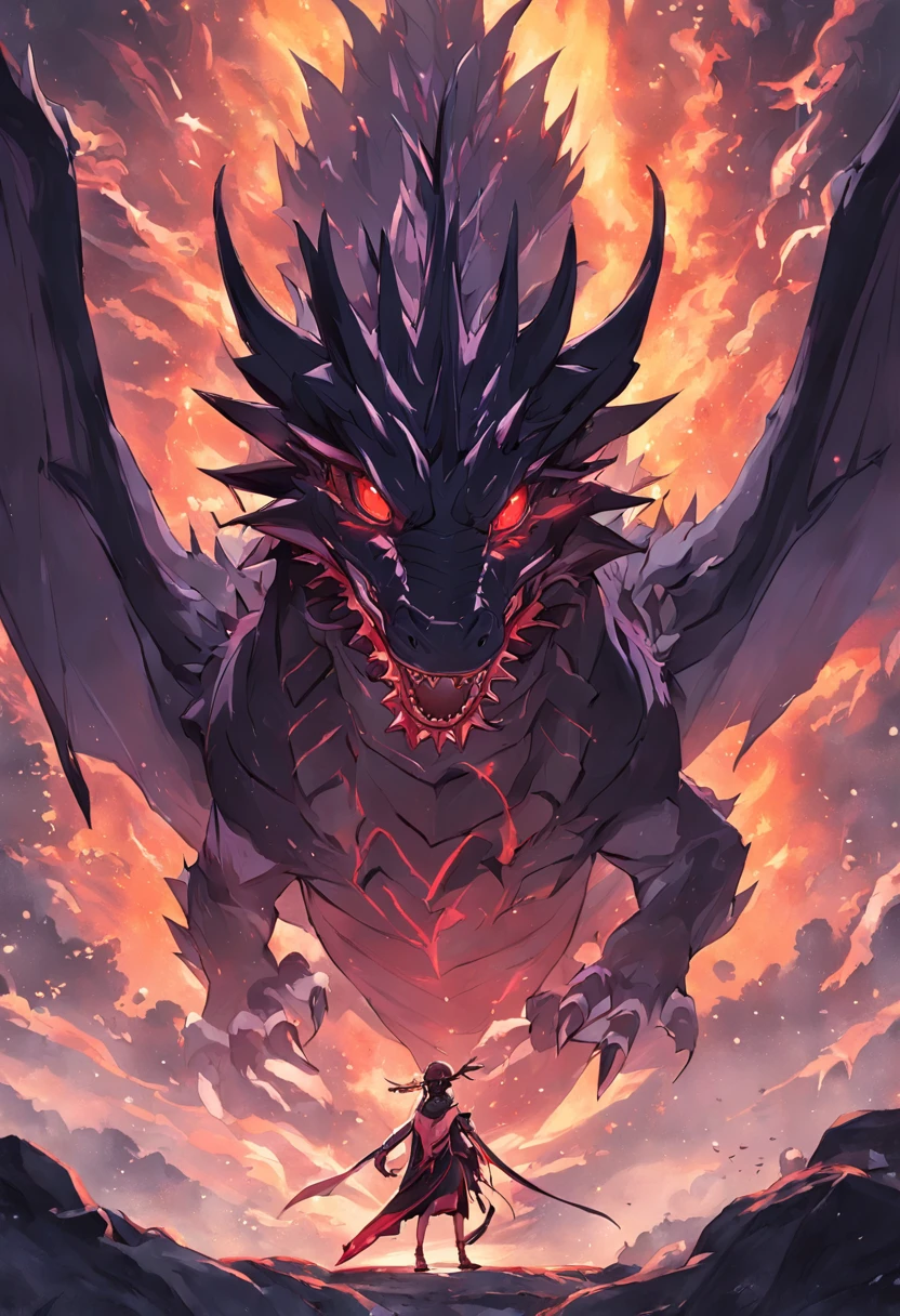 (shoun),Dragon Slayer,Black dragon,Winding around the top of the mountain,Elongated dragon body,High altitude,Faraway view,super detailing,best qualtiy,tmasterpiece,4K,Epic artwork