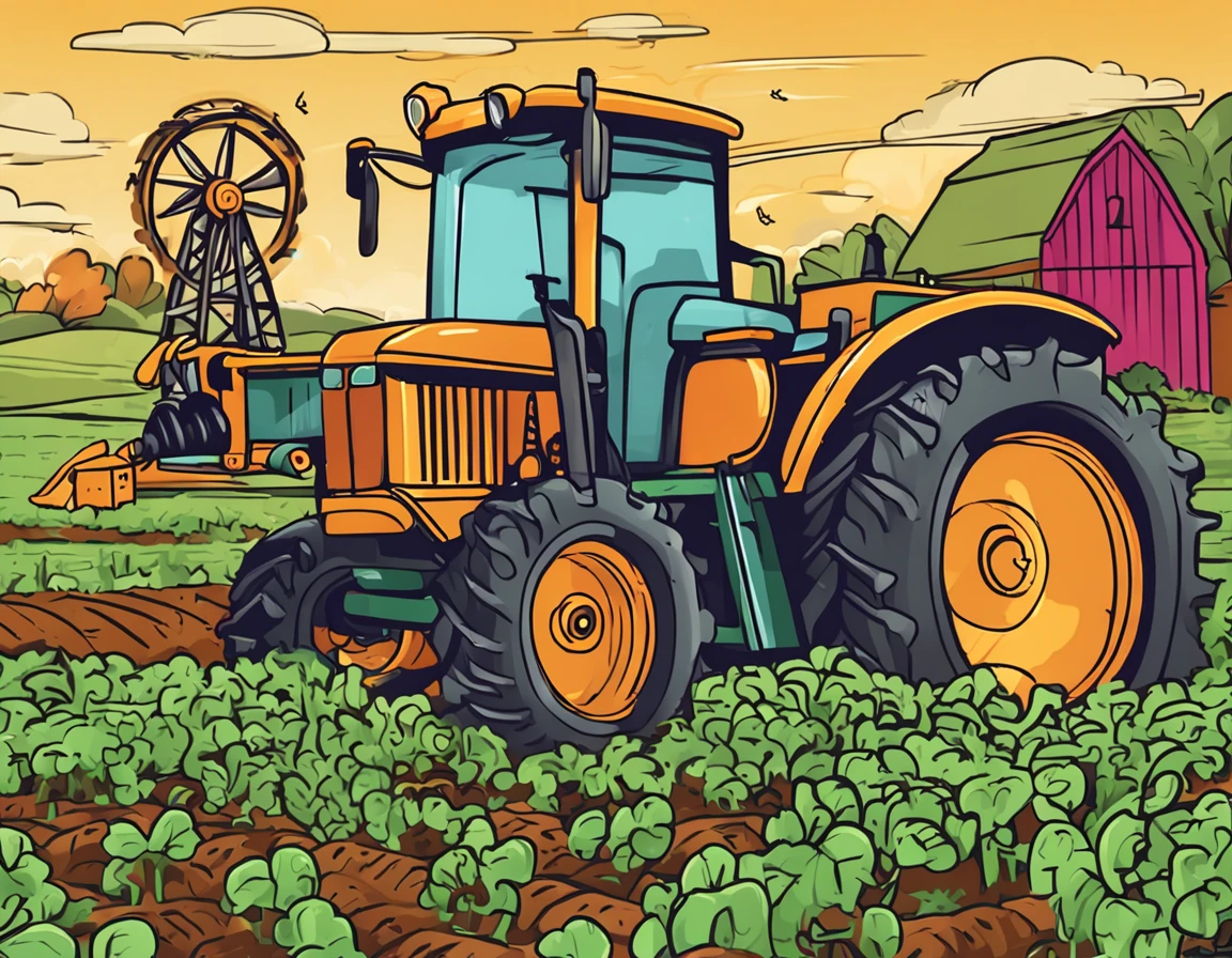 farms　tractor　Cartoon　天空　verdant　a bird　naturey　cropper