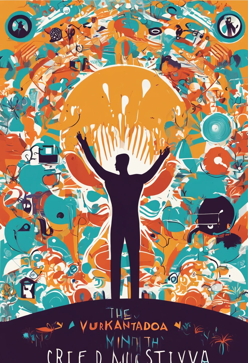 Crie um adesivo de parede que represente de forma criativa e inspiradora o mundo do marketing. The sticker will be applied in a workspace where marketers come together to share ideas and strategies. The image should convey the dynamics, Innovation and diversity in the field of marketing, while inspiring those who see it to think creatively and strategically.