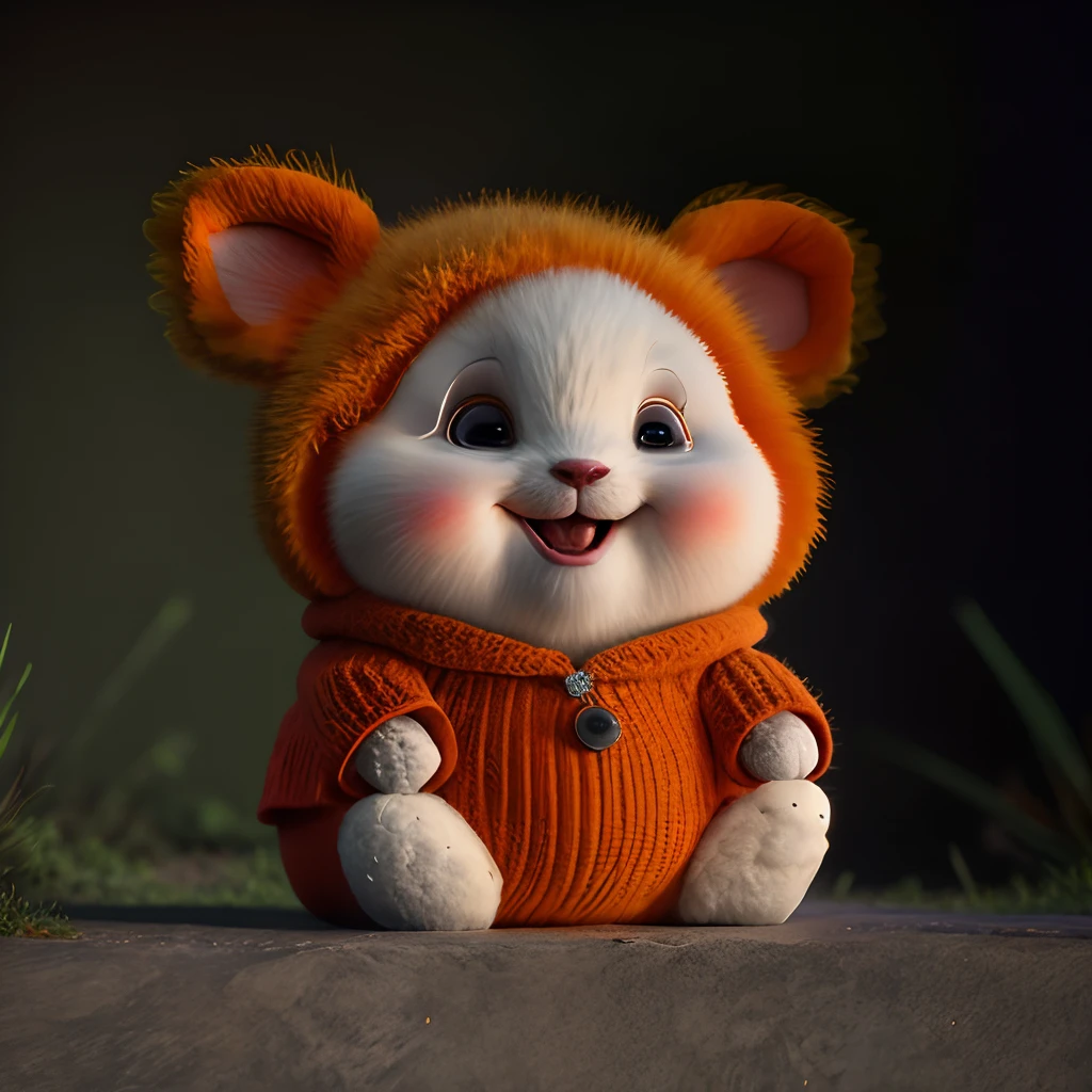 critters,Orange,Fat Chubby,cute animal,no_humans,depth of fields,Disney style,DARK_Glam,wearing DRK_Glam,deep shading,(darkly:1.4),(8k,RAW photos,best qualtiy,tmasterpiece:1.2),The expression is wide open and the mouth is happy