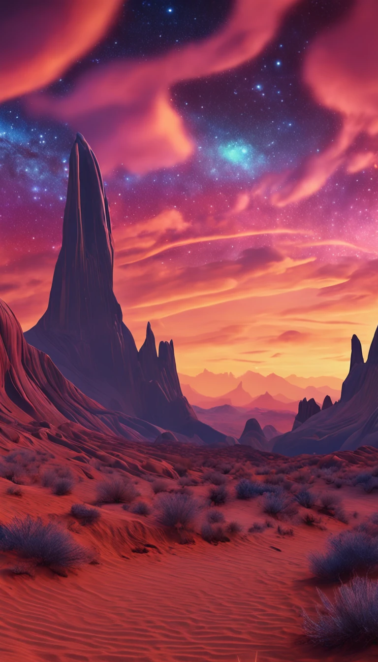 A breathtaking,Van Gogh-inspired starry night sky over a quaint,the undulating desert,vast and boundless,