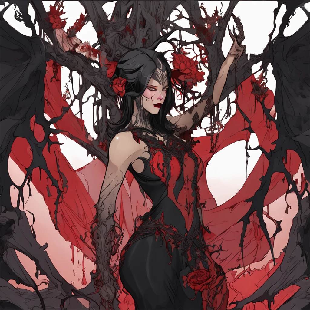 Sexy hentai nude , red hair, black nails, full body