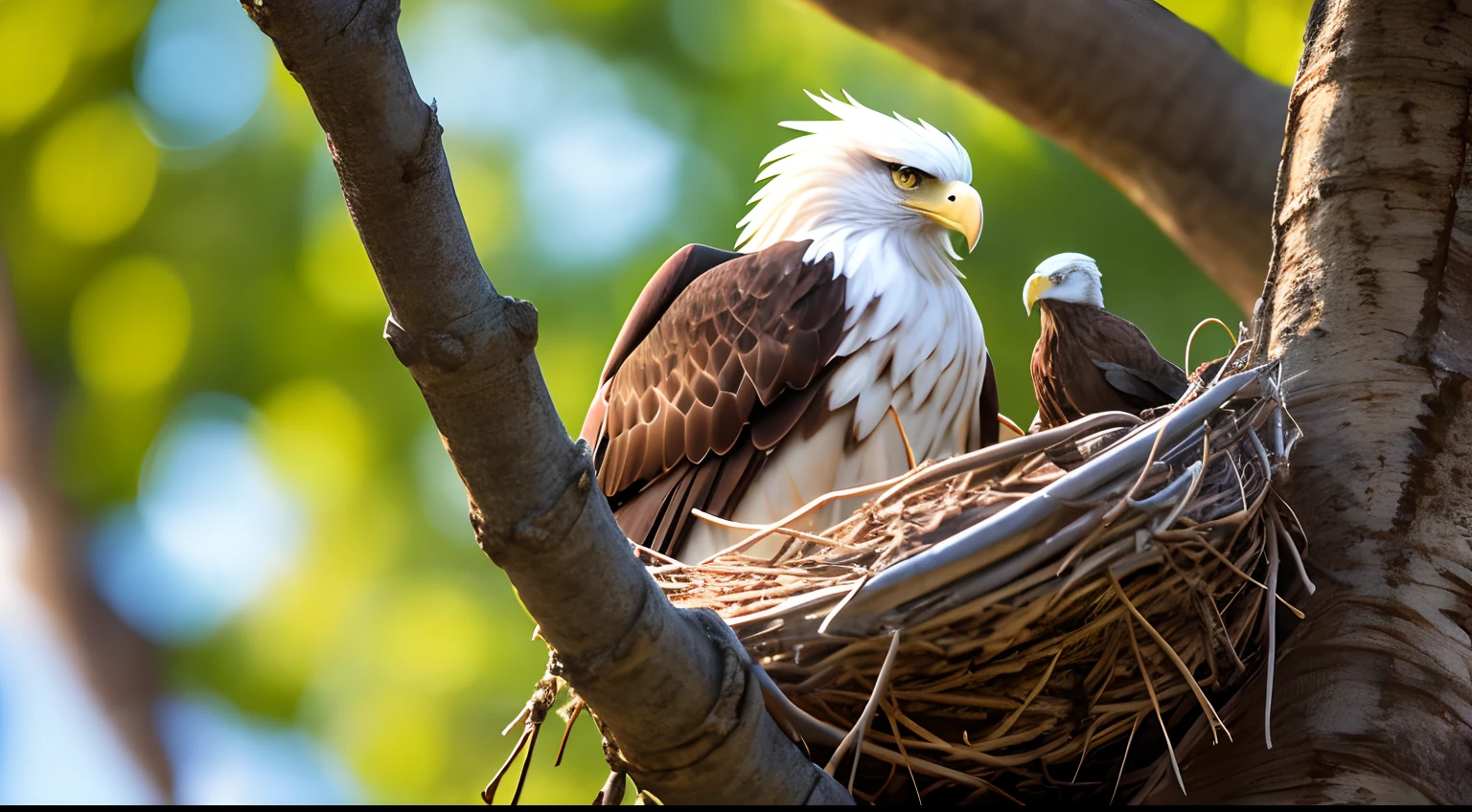 eagle in its nest with its young, profundidade de campo, bokeh, 4K, Hdr, cara de mau --auto --s2