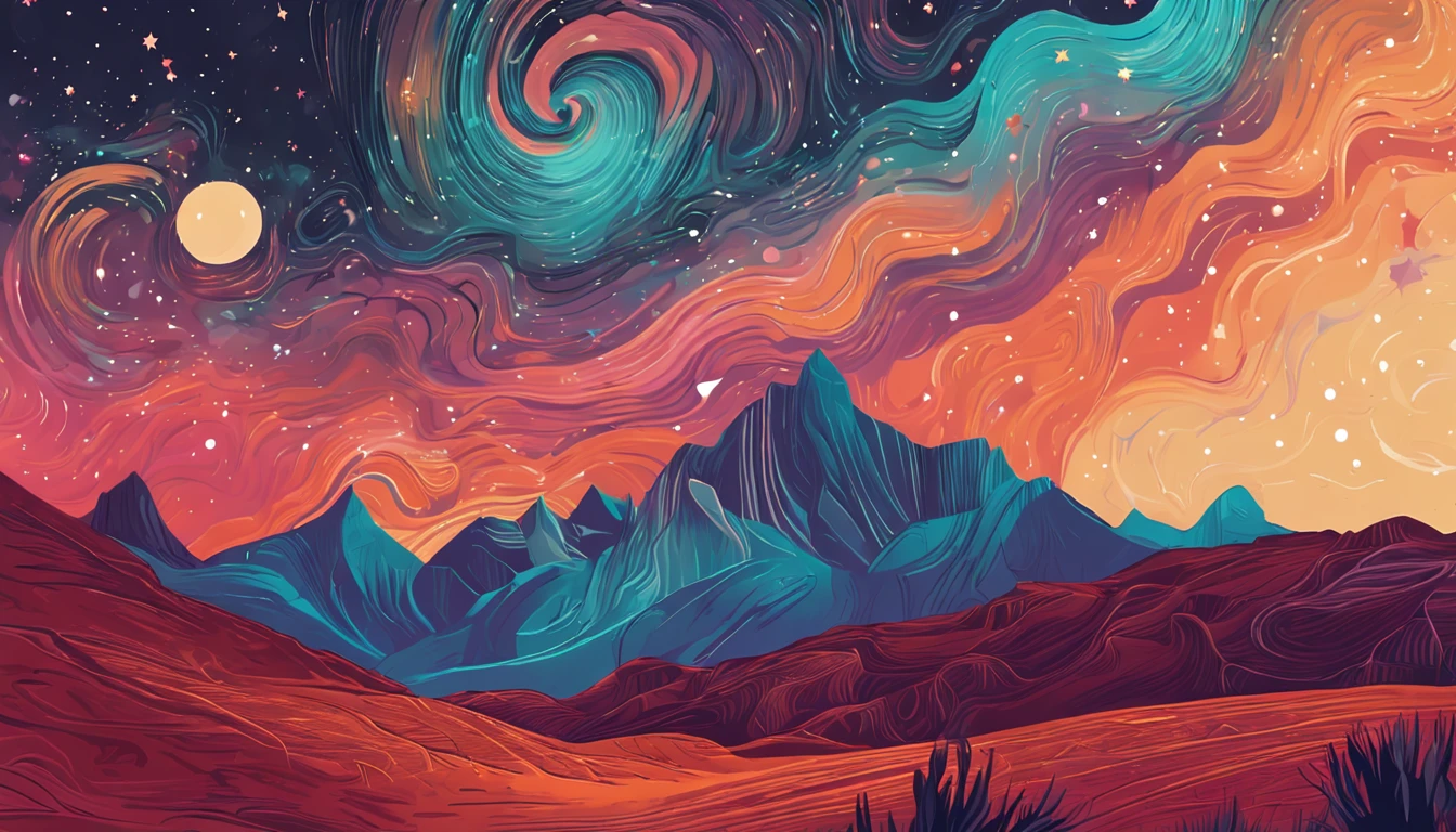 A breathtaking,Van Gogh-inspired starry night sky over a quaint,the undulating desert,vast and boundless,