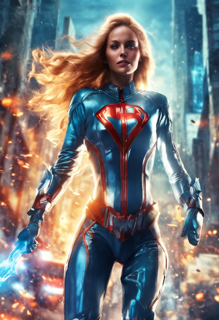 super ice powers, super hero, female teenager, de cima, ((melhor qualidade)), ((masutepiece)), (detalhes) ice beam, sexy outfit deafting another super hero girl with fire powers fithing above a city flying in the sky