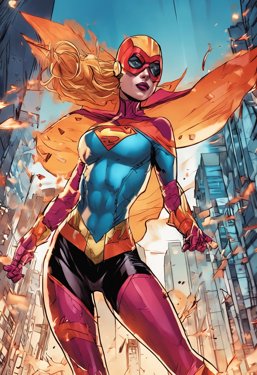 super ice powers, super hero, female ager, de cima, ((melhor qualidade)), ((masutepiece)), (detalhes) ice beam, sexy outfit deafting another super hero girl with fire powers fithing above a city flying in the sky