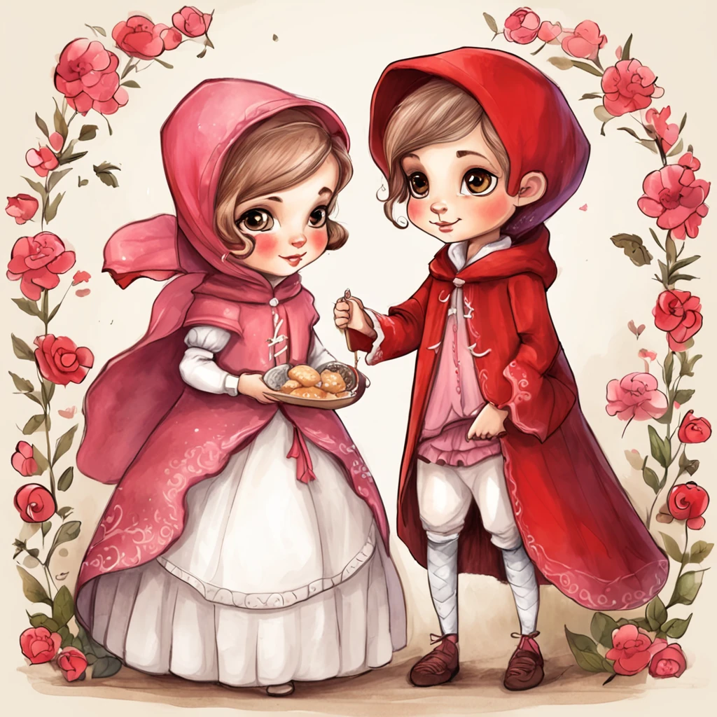 uma pintura de uma menina em um vestido rosa segurando uma lanterna, vestido com um belo manto vermelho, fairy-tale illustration style, em estilo de arte bowater, Little Red Riding Hood thief, pintura de personagem bonito, Chapeuzinho Vermelho, capuz e capa , uma capa vermelha, Assistente bonito, estilo bonito dos desenhos animados, Chapeuzinho Vermelho, Fairycore, vestido de capa