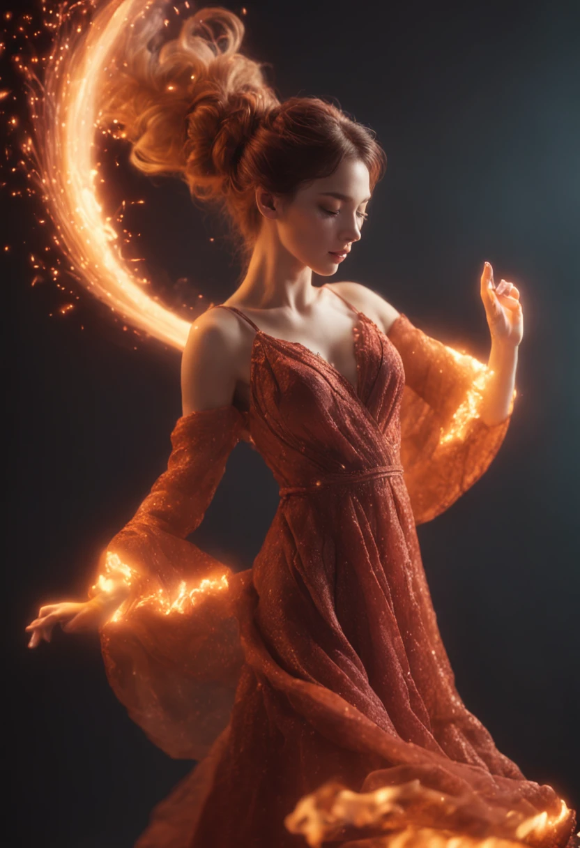Entre em uma cena cativante com uma garota de anime sentada em uma plataforma flutuante, How vibrant fire particles ignite the air around you, creating a stunning and dynamic atmosphere. The creative lighting style bathes it radiantly, brilho ardente, harmonizing with the swirling particles of fire. Crafted with exquisite detail and rendered in breathtaking 10k in high resolution, This masterpiece blends the art mediums of digital illustration, Efeitos do fogo, particle simulation, and post-processing techniques. Inspirando-se nos estilos de Anime, Mystical Realism, and Contemporary Surrealism, It captures the fiery, ethereal beauty of an anime girl amid the dancing flames, where the particles of fire elevate the sense of magic and wonder.
