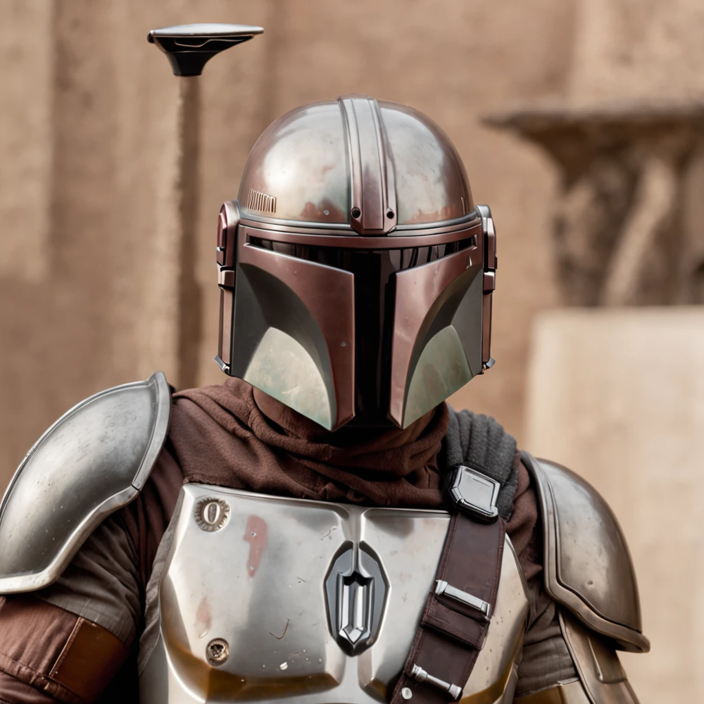 Mandalorian with several kettlebells on the floor