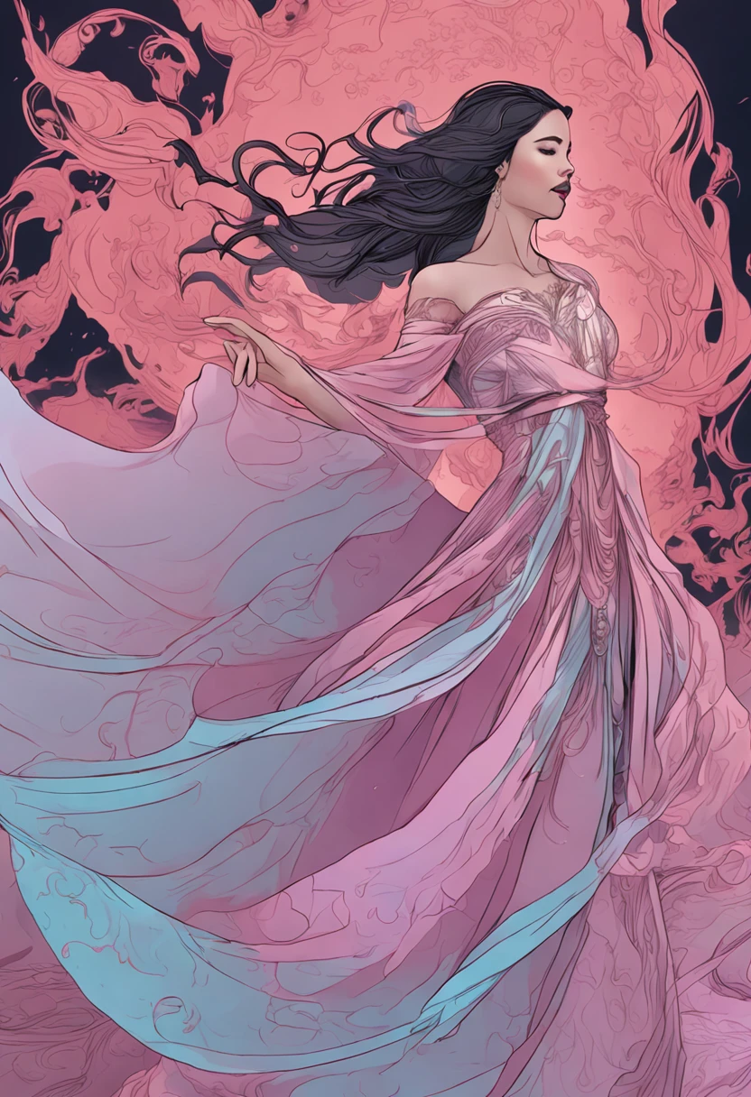 melhor qualidade， tmasterpiece， ultrahigh-resolution, Close-up of a woman in a flowing blue-pink gauze dress, close-up por todo o corpo, sexy para, ombros cortados, menina adolescente bonita, uma bela imperatriz fantasia, ethereal beauty, linda donzela fantasia, deusa bonita, ((uma bela imperatriz fantasia)), Fantasia Oriental, Ethereal Fantasy, cenas detalhadas, awesome pose, Attractive accessories, Pitoresco