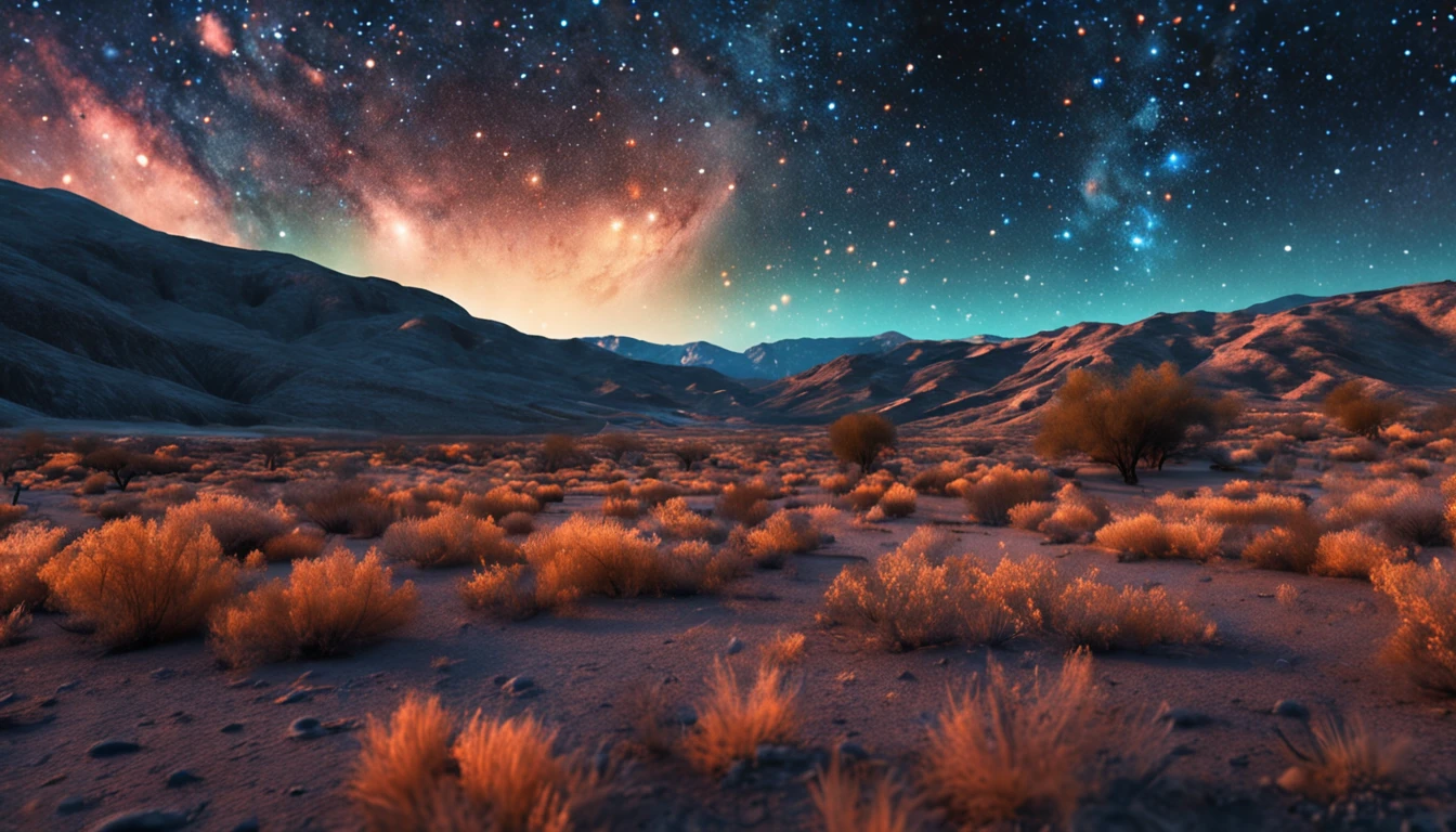 breath-taking,Van Gogh-style starry sky in quaint night sky,Rolling desert,the expanse,