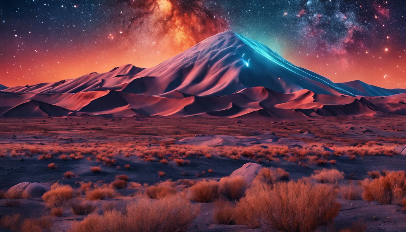 breath-taking,Van Gogh-style starry sky in quaint night sky,Rolling desert,the expanse,
