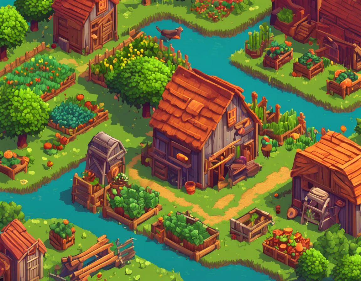 farms 天空 verdant a bird naturey veggies Farmland isometric 2D game art best qualtiy Stardew Valley style pixilated