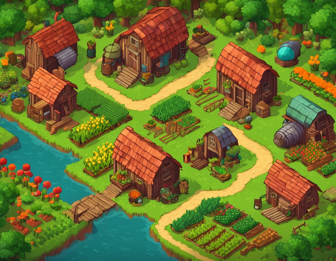 farms 天空 verdant a bird naturey veggies Farmland isometric 2D game art best qualtiy Stardew Valley style pixilated