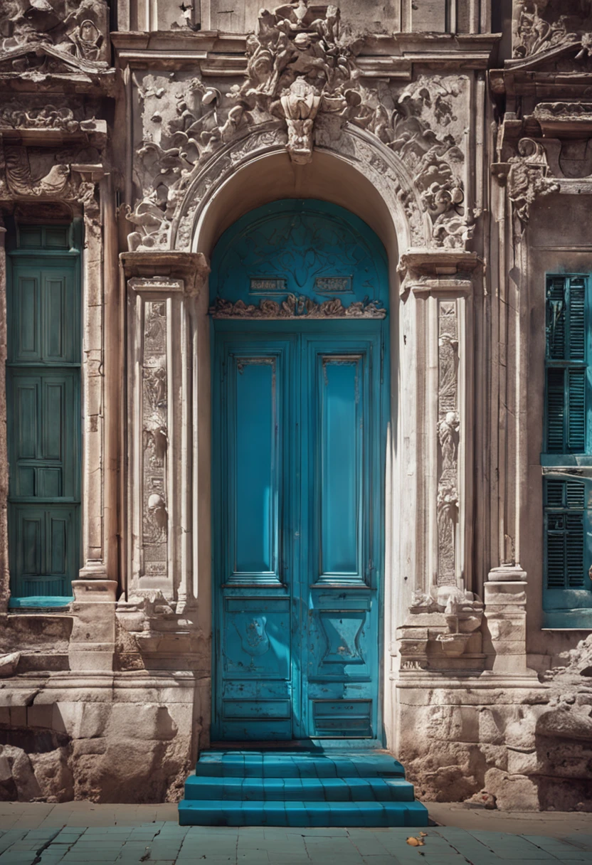 blue sky and in the sky a door and a beautiful staircase that refers to royalty, no fundo da imagem um ceu azul e muitas nuvens, The sky, a escada e a porta