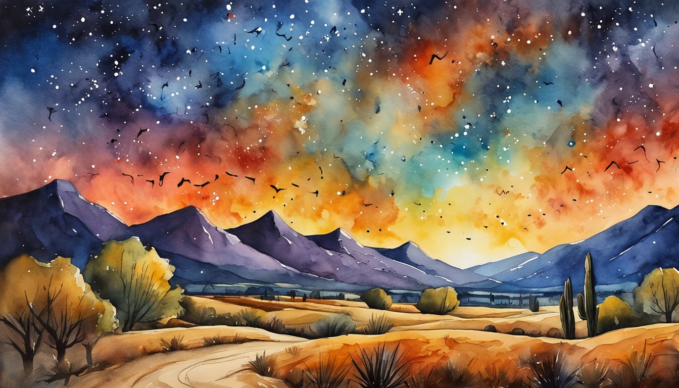 breath-taking,Van Gogh style starry sky in quaint night sky,Rolling desert,the expanse,