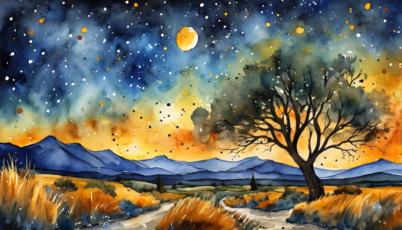 breath-taking,Van Gogh style starry sky in quaint night sky,Rolling desert,the expanse,