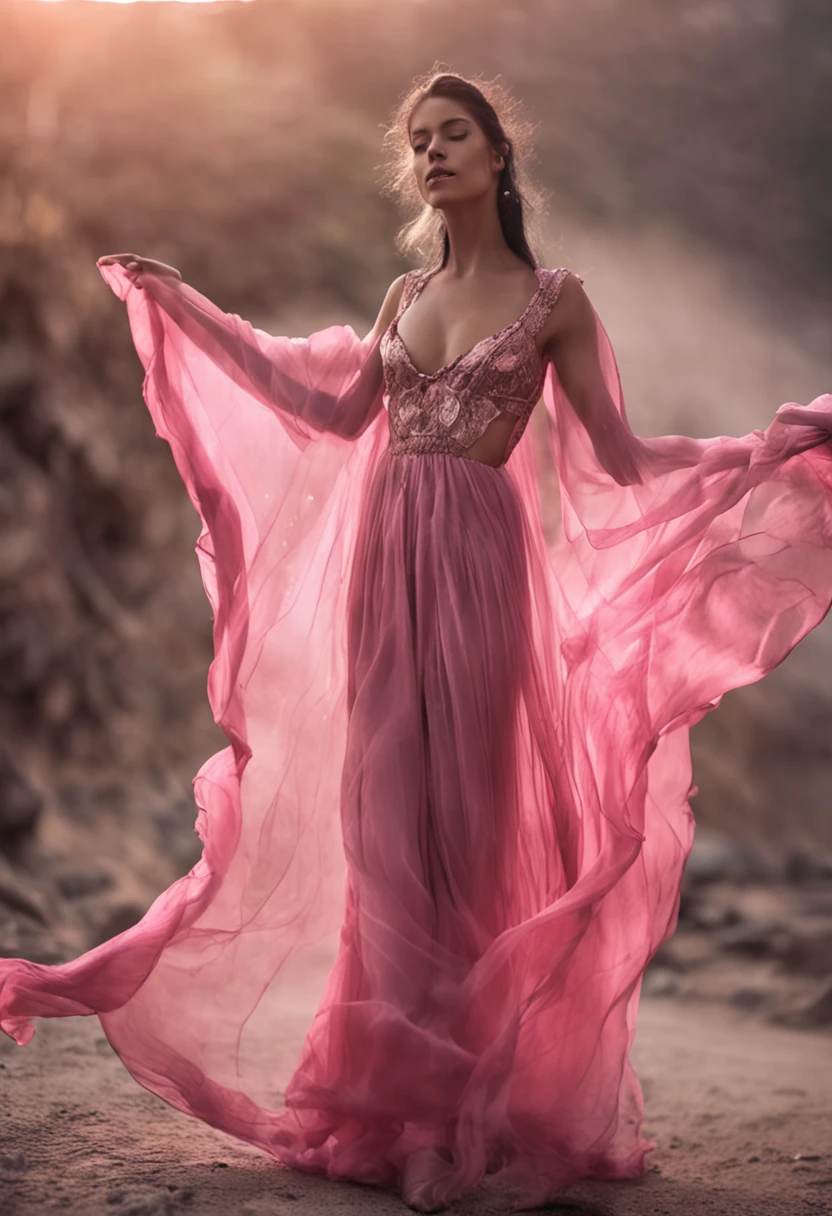 melhor qualidade, tmasterpiece, ultra-highresolution, Close-up of a woman in a flowing pink-blue gauze dress, close-up por todo o corpo, sexy para, ombros cortados, adolescente bonita, uma bela imperatriz fantasia, ethereal beauty, linda donzela fantasia, deusa bonita, ((uma bela imperatriz fantasia)), Fantasia Oriental, Ethereal Fantasy, cenas detalhadas, awesome pose, Attractive accessories, Pitoresco, cabelos pretos, fantasia, pequenos animais ao seu redor, no meio de uma floresta,