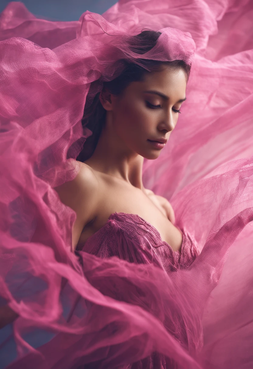 melhor qualidade， tmasterpiece， ultra-highresolution, Close-up of a woman in a flowing pink-blue gauze dress, close-up por todo o corpo, sexy para, ombros cortados,  adolescente bonita, uma bela imperatriz fantasia, ethereal beauty, linda donzela fantasia, deusa bonita, ((uma bela imperatriz fantasia)), Fantasia Oriental, Ethereal Fantasy, cenas detalhadas, awesome pose, Attractive accessories, Pitoresco, cabelos pretos, fantasia, pequenos animais ao seu redor, no meio de uma floresta,