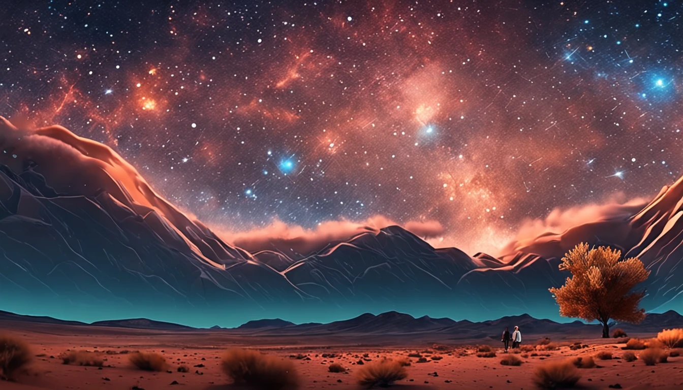 breath-taking,Van Gogh style starry sky,In the quaint night sky,((Rolling desert)),the expanse,