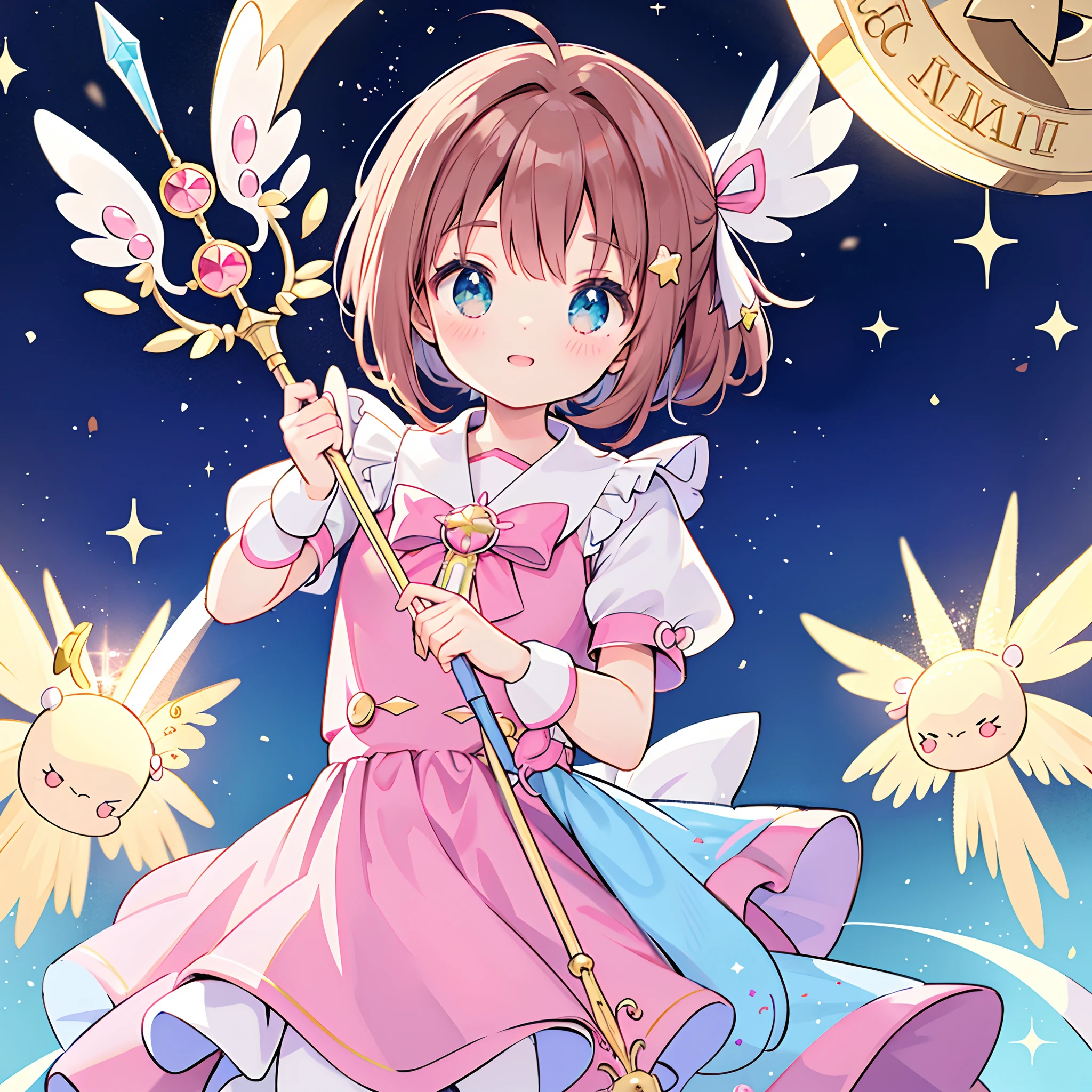 k hd，Anime girl with wand and star wand in her hand, portrait of magical girl, sparkling magical girl, magical ***********, cardcaptor sakura, clean and meticulous anime art, magical girl anime mahou shojo, beautiful anime art style, cute anime girl portraits, carrying a magical staff, zerochan art, lovely art style, astral fairy, Soft anime illustration