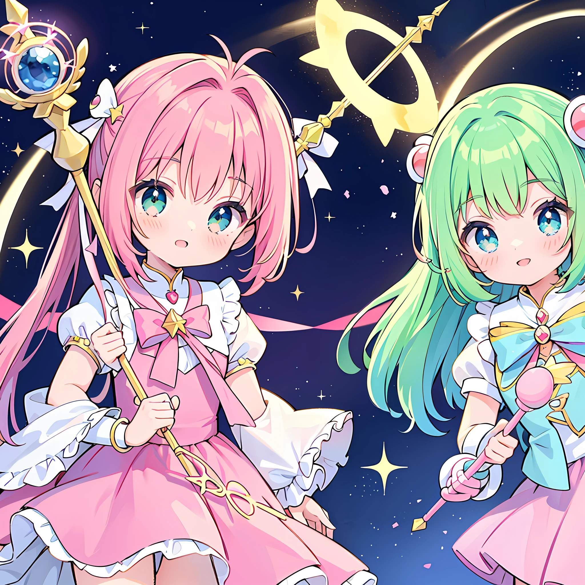 k hd，Anime girl with wand and star wand in her hand, portrait of magical girl, sparkling magical girl, magical little girl, cardcaptor sakura, clean and meticulous anime art, magical girl anime mahou shojo, beautiful anime art style, cute anime girl portraits, carrying a magical staff, zerochan art, lovely art style, astral fairy, Soft anime illustration