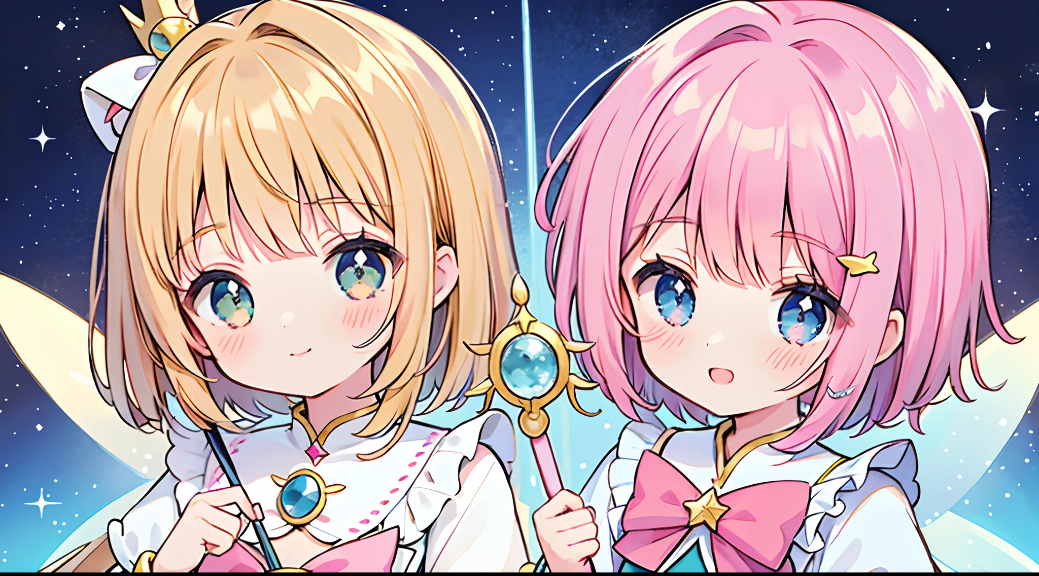 k hd,Anime girl with wand and star wand in her hand, portrait of magical girl, sparkling magical girl, magical little girl, cardcaptor sakura, clean and meticulous anime art, magical girl anime mahou shojo, beautiful anime art style, cute anime girl portraits, carrying a magical staff, zerochan art, lovely art style, astral fairy, Soft anime illustration