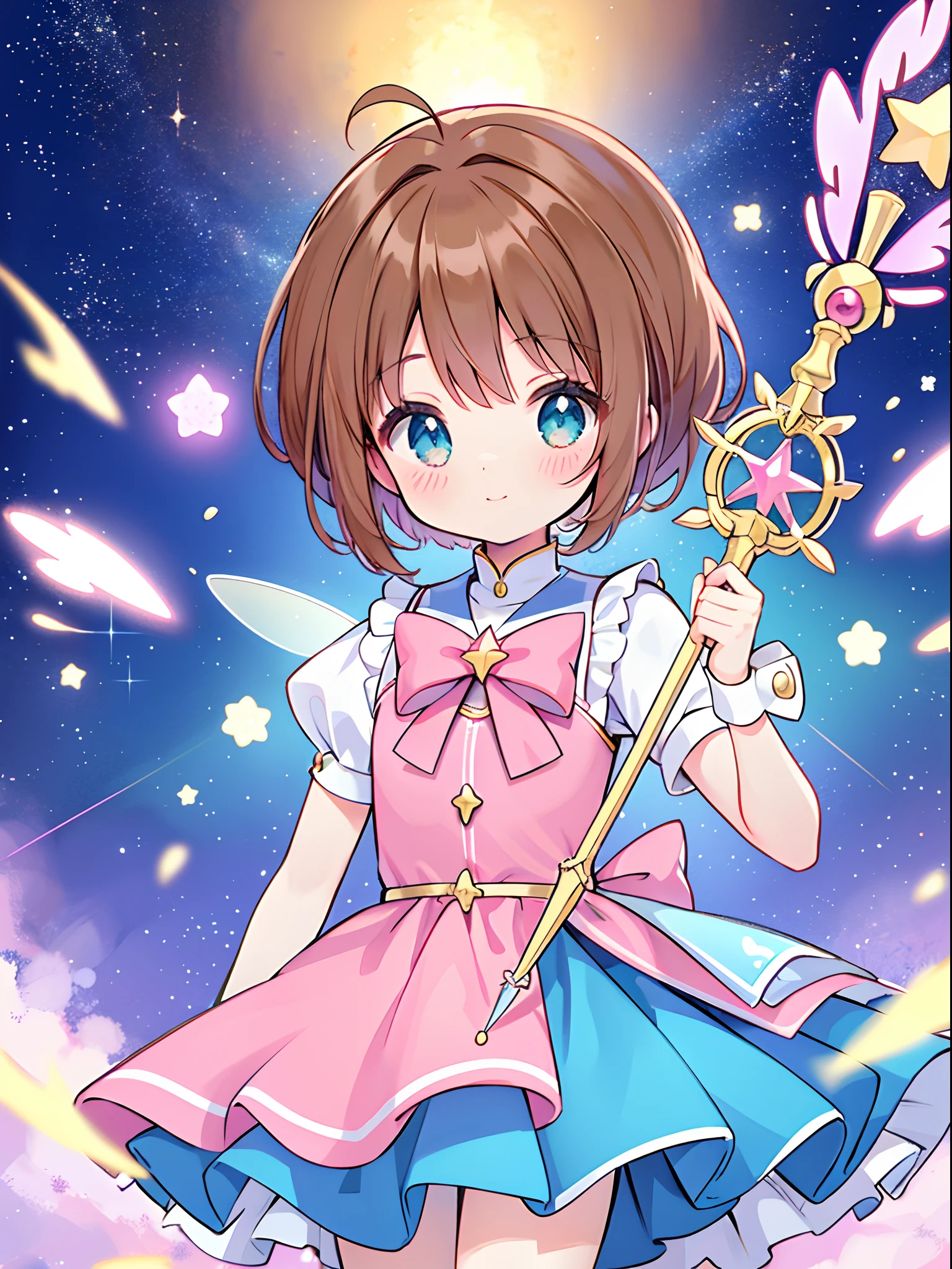 k hd,Anime girl with wand and star wand in her hand, portrait of magical girl, sparkling magical girl, magical girl, cardcaptor sakura, clean and meticulous anime art, magical girl anime mahou shojo, beautiful anime art style, cute anime girl portraits, carrying a magical staff, zerochan art, lovely art style, astral fairy, Soft anime illustration