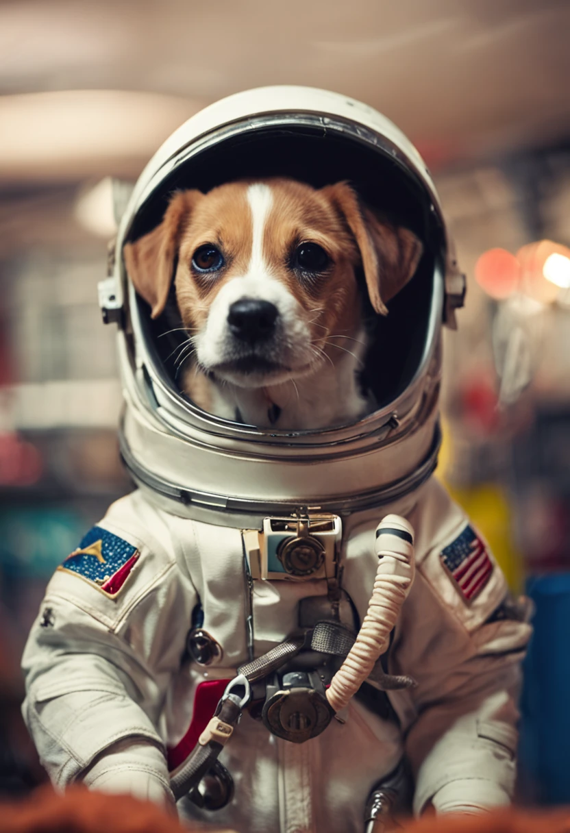 crie a fotos de um cachorro vira lata astronauta