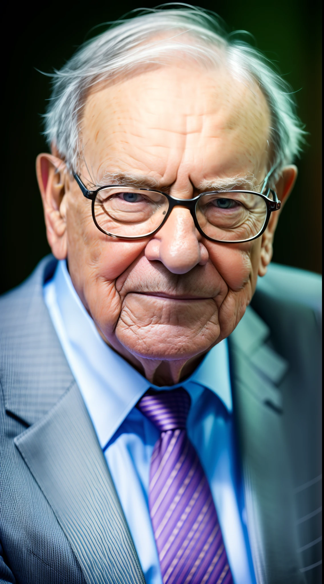 Foto RAW de rango medio de un hombre mayor con buena actitud, staring directly into camera, cara de warren buffett,, Kinematic, Detalles, fotorrealista, Hyper realistic photography, 8k UHD, DSLR, Soft lighting, alta calidad, Film grain, Fuji XT3, (obra maestra), staring directly into camera.