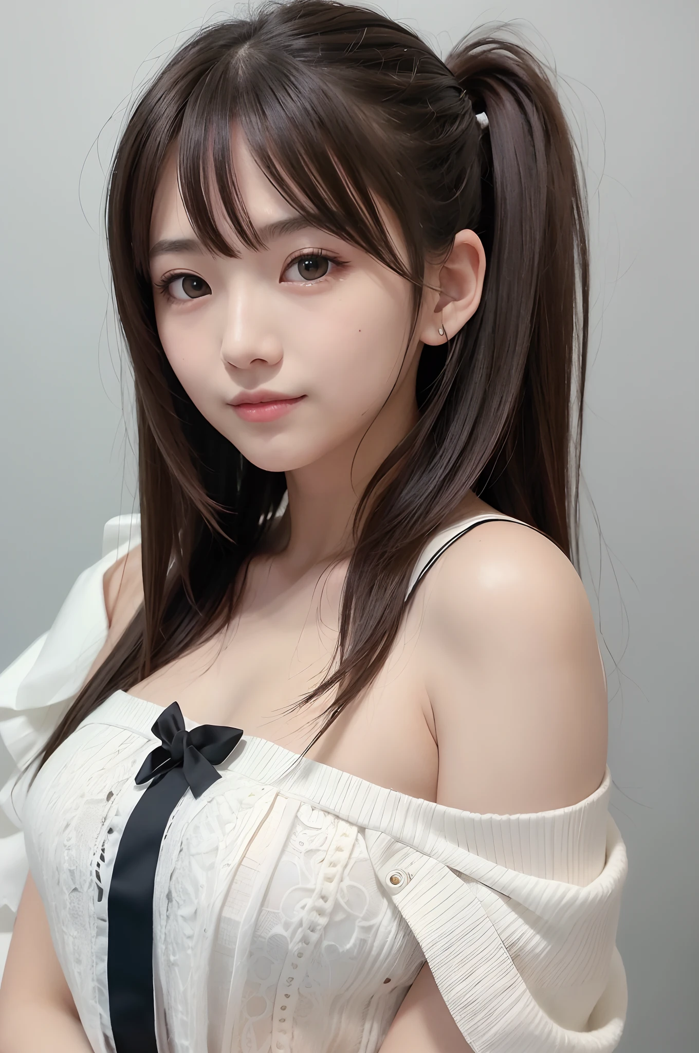 Light smile、natta、Raw photography、(((Portrait of extreme beauty)))、((glistning skin))、女の子1人、19-year-old beautiful girl in Prague、bright expression、((brown haired))、[Big blue eyes that shine like jewels]、Glossy glossy skin、Silky Ponytail Hair、eye liner、Beautiful bangs、Hair between the eyes、((​masterpiece、top-quality、ultra-detailliert、Film Light、intricate-detail、hight resolution、ighly detailed))、细致背景、8KUHD、Digital SLR、Soft light、hightquality、Film grain、FujifilmXT3 、Shallow depth of field、natural soft light、Kamimei、Smile、Lush bust