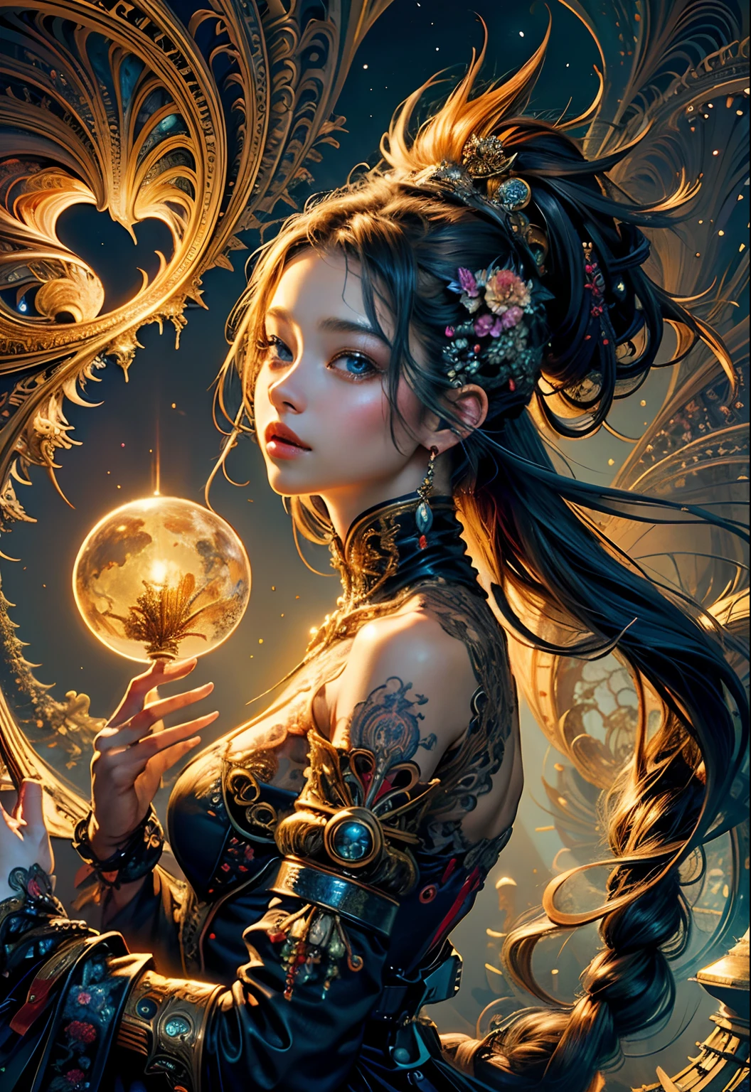 (masterpiece, top quality, best quality, official art, beautiful and aesthetic:1.2), (1girl), extreme detailed,(fractal art:1.3),colorful,highest detailed